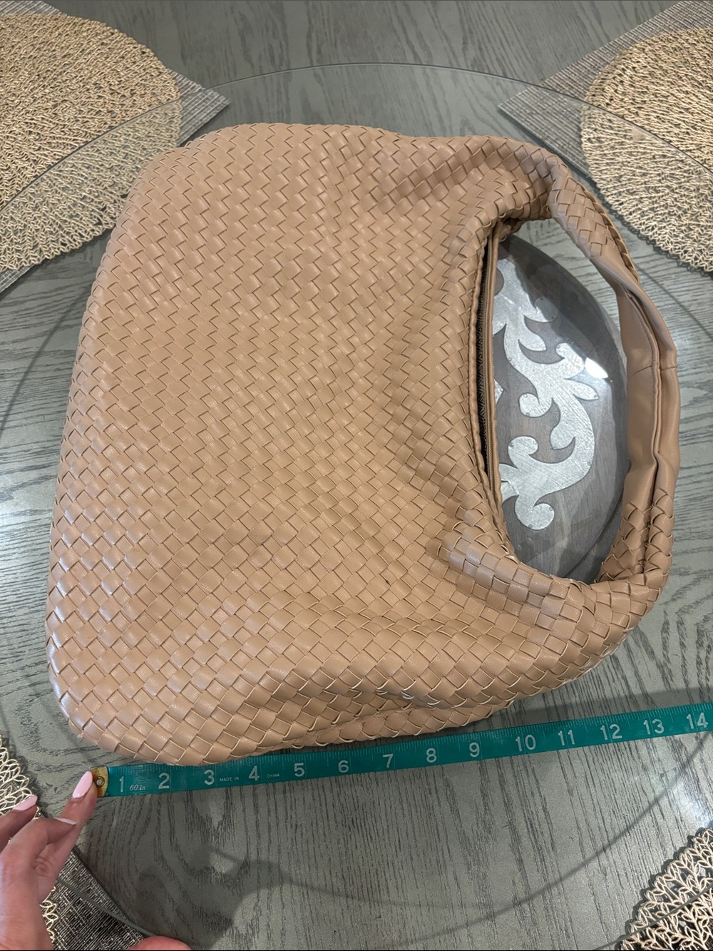 Woven Leather Hobo Bag in Tan